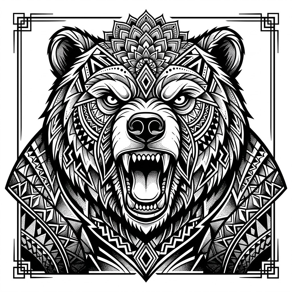 Free Fierce Grizzly Blackwork Image - Bear, Grizzly, Blackwork ...