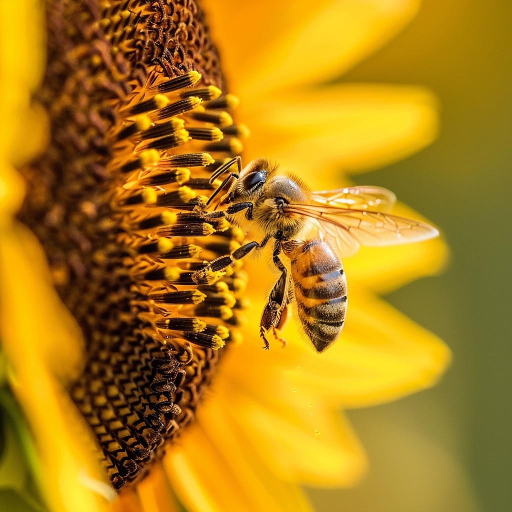 Free Bee on Sunflower Image - Bee, Sunflower, Pollen | Download at ...