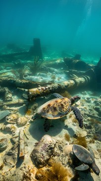 Free Underwater Turtle Habitat Image - Underwater, Turtle, Ruins ...