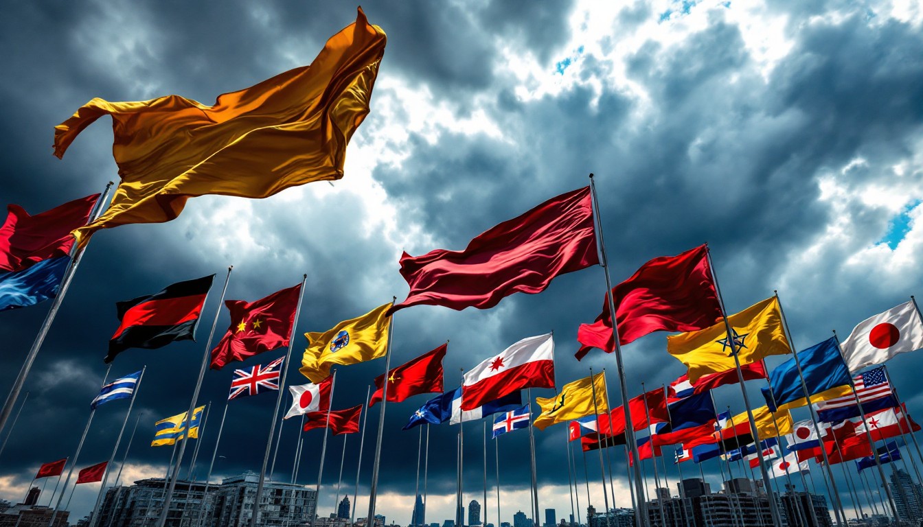 Free International Flags Flying Image - Flags, International, Stormy ...