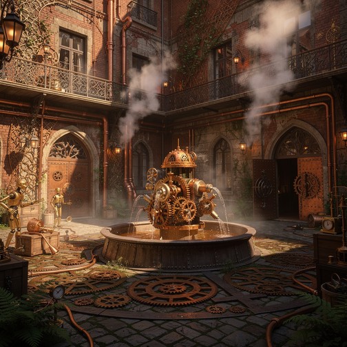 Free Steampunk Fountain Courtyard Image - Steampunk, Victorian ...