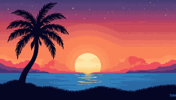 Free Pixelated Tropical Sunset Image - Sunset, Palm, Pixel | Download ...