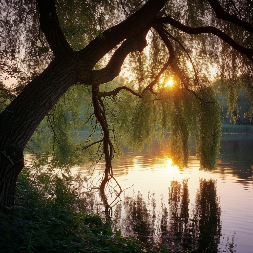 Free Sunset by Lake Image - Sunset, Lake, Willow | Download at StockCake