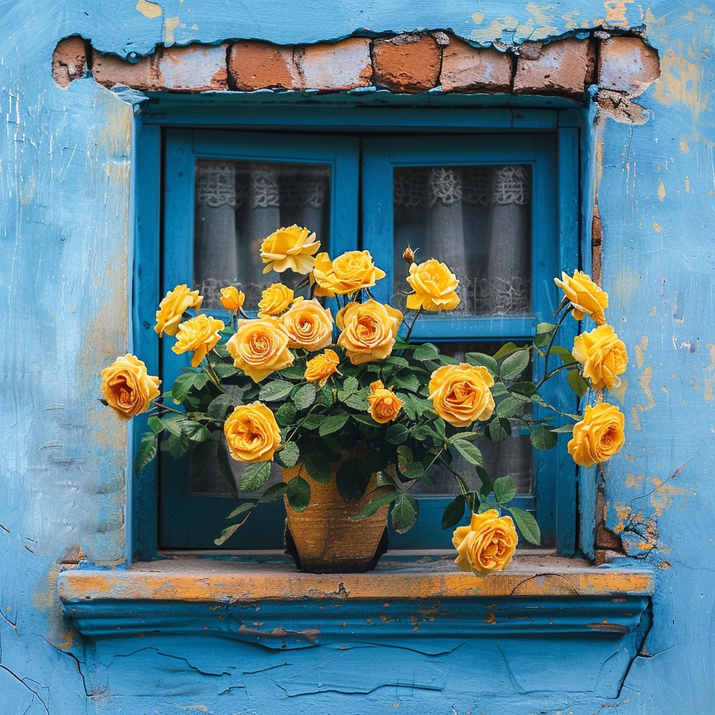 Free Blooming Window Beauty Image - Yellow, Roses, Blue | Download at ...