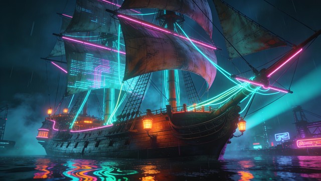 Free Neon Sailing Ship Image - Cyberpunk, Ship, Neon | Download at ...