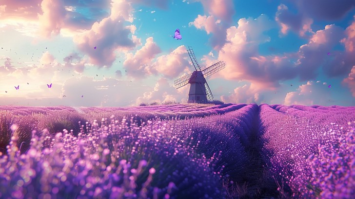 Free Lavender Field Bliss Image - Lavender, Field, Windmill | Download ...