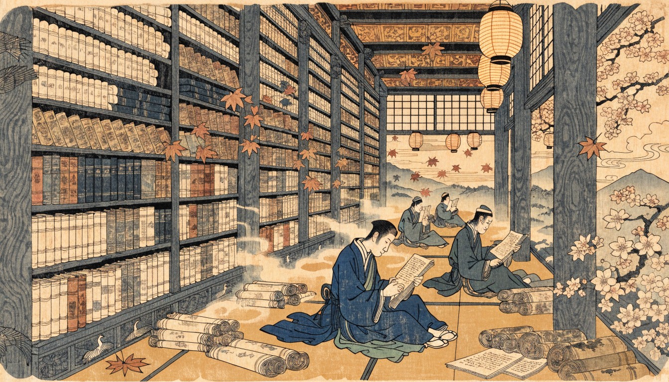 Free Japanese Library Illustration Image - Ukiyo-e, Japanese, Library ...