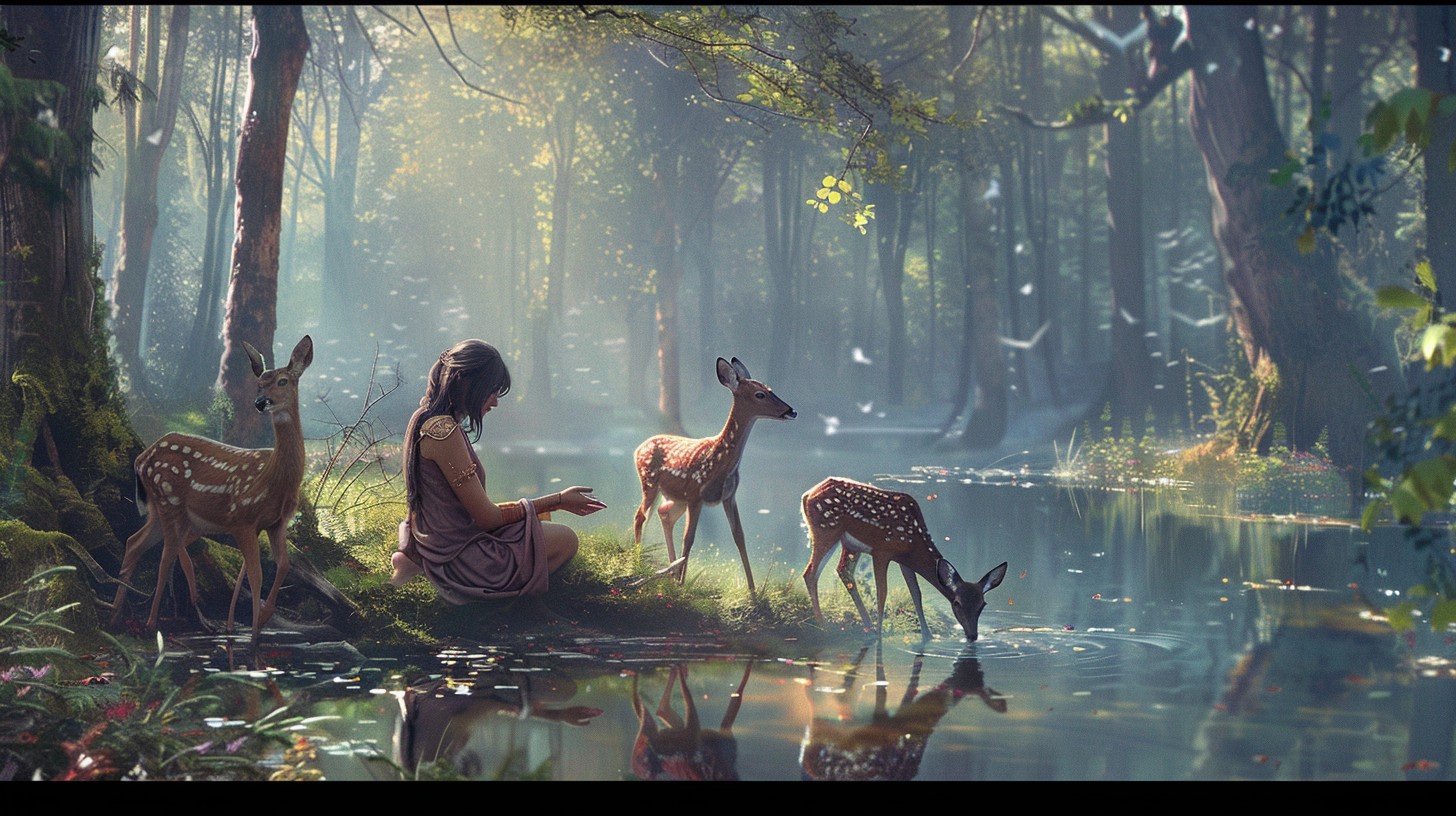 Free Forest Deer Encounter Image - Forest, Deer, Girl | Download at ...