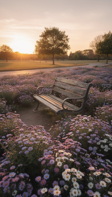 Solitude Setting Bench Free Peaceful Evening Solitude Image - Bench, Asters, Sunset | Download ...