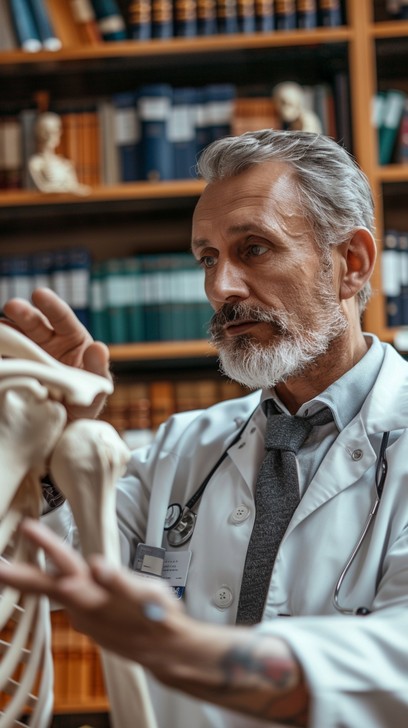 Free Doctor Analyzing Skeleton Image - Doctor, Skeleton, Library ...