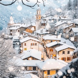 Free Snowy village dusk Image - Winter, Village, Sunset | Download at ...