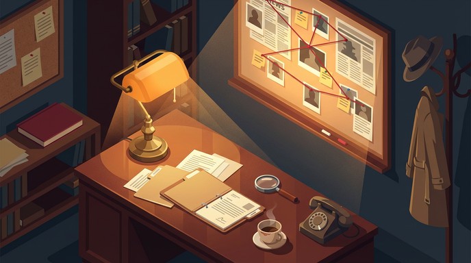 Free Detective Workspace Illustration Image - Detective, Investigation ...