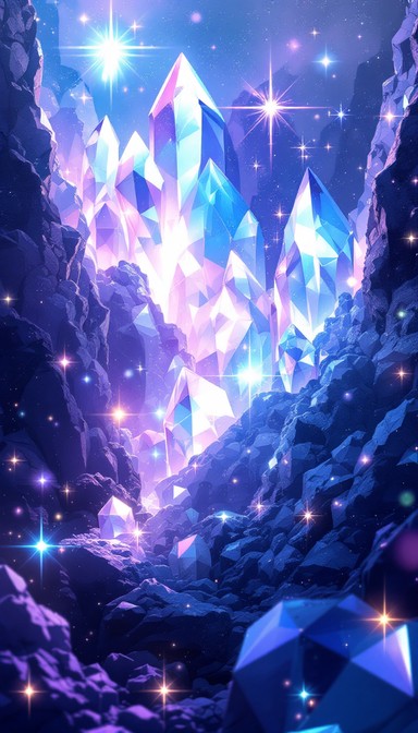 Elegant crystalline structures rise diagonally through a mystical ...
