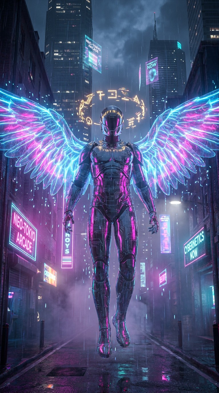 Free Cyberpunk Angel Rising Image - Angel, Cyberpunk, Futuristic ...