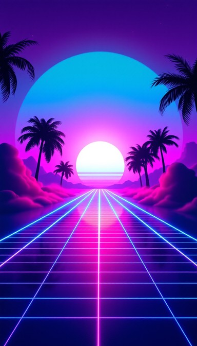 Sunset Image Neon Free Neon Digital Sunset Image - Synthwave, Vaporwave, Anime | Download ...