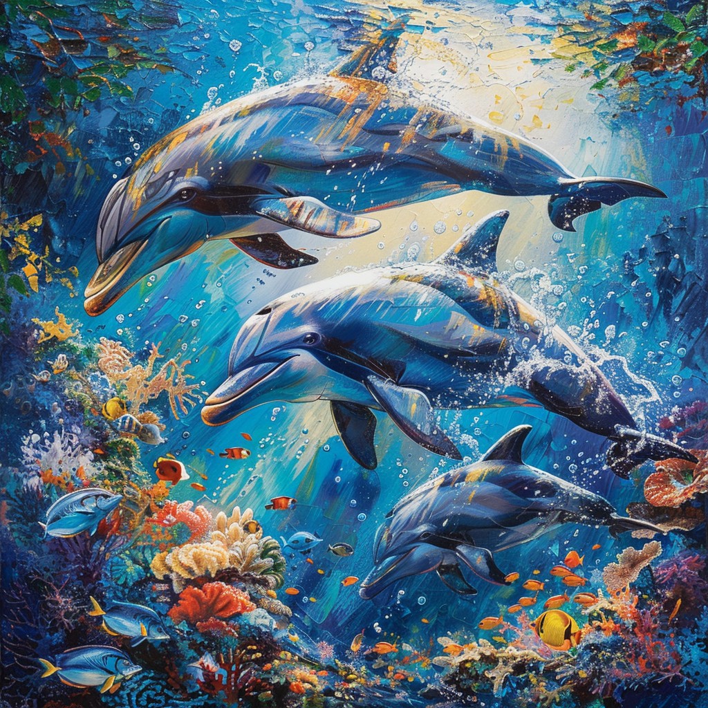 Free Vibrant Dolphin Art Image - Dolphins, Painting, Ocean | Download ...