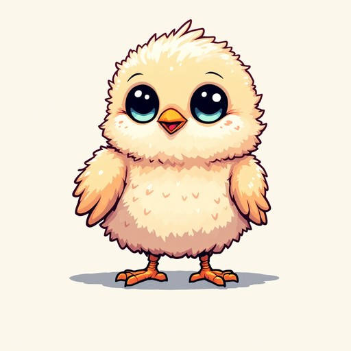 Charming pixel art baby bird with fluffy yellow feathers, big sparkling ...