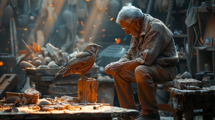 Free Man Meets Bird Image - Man, Bird, Workshop | Download at StockCake
