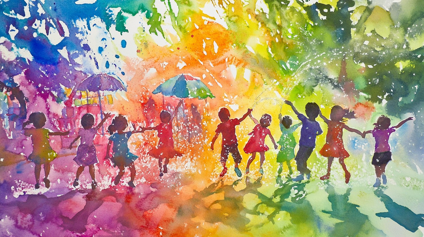 Free Colorful Watercolor Play Image - Watercolor, Children, Umbrellas ...