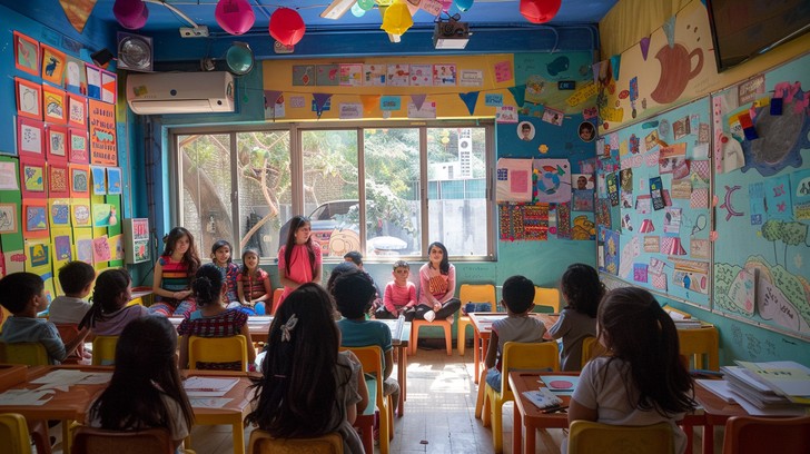 Busy Class Background Free Busy classroom scene Image - Education, Students, Classroom ...