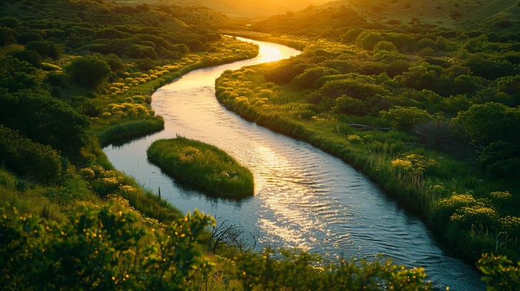 Free Sunlit Serpentine River Image - River, Sunset, Greenery | Download ...