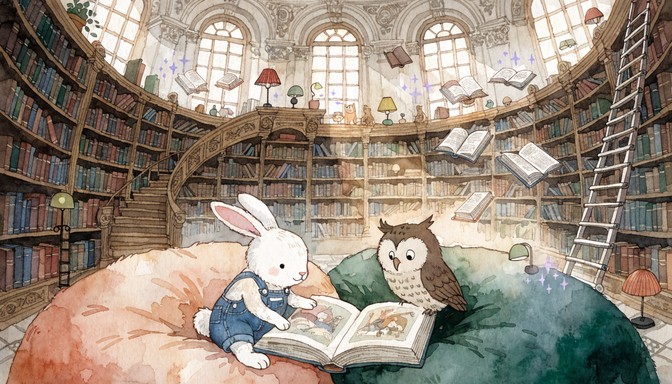Free Magical Library Friends Image - Library, Rabbit, Owl | Download at ...