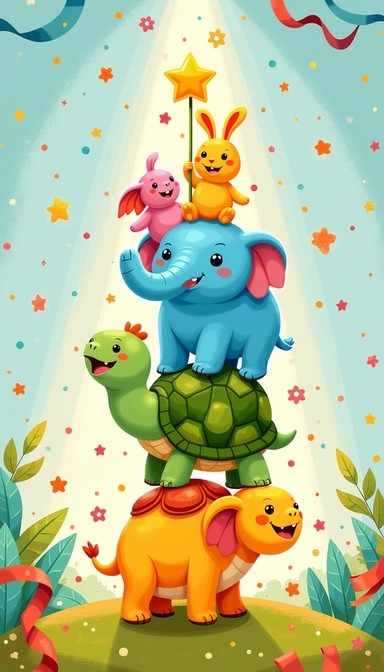 Free Stacked Animal Friends Image - Elephant, Turtle, Bird | Download ...