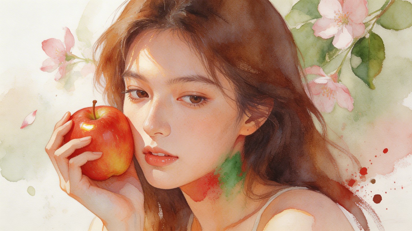 Woman Apple Ink Free Woman With Apple Image - Watercolor, Portrait, Woman | Download at ...