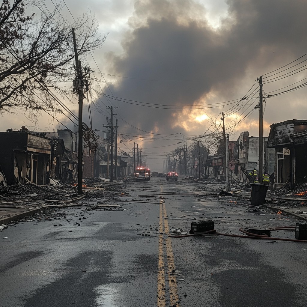 Free Devastated urban roadway Image - Destruction, Smoke, Emergency ...