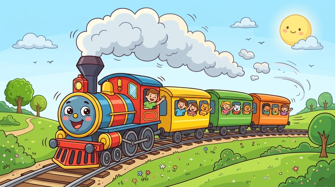 Download Happy Cartoon Train Image - Train, Locomotive, Cartoon | StockCake