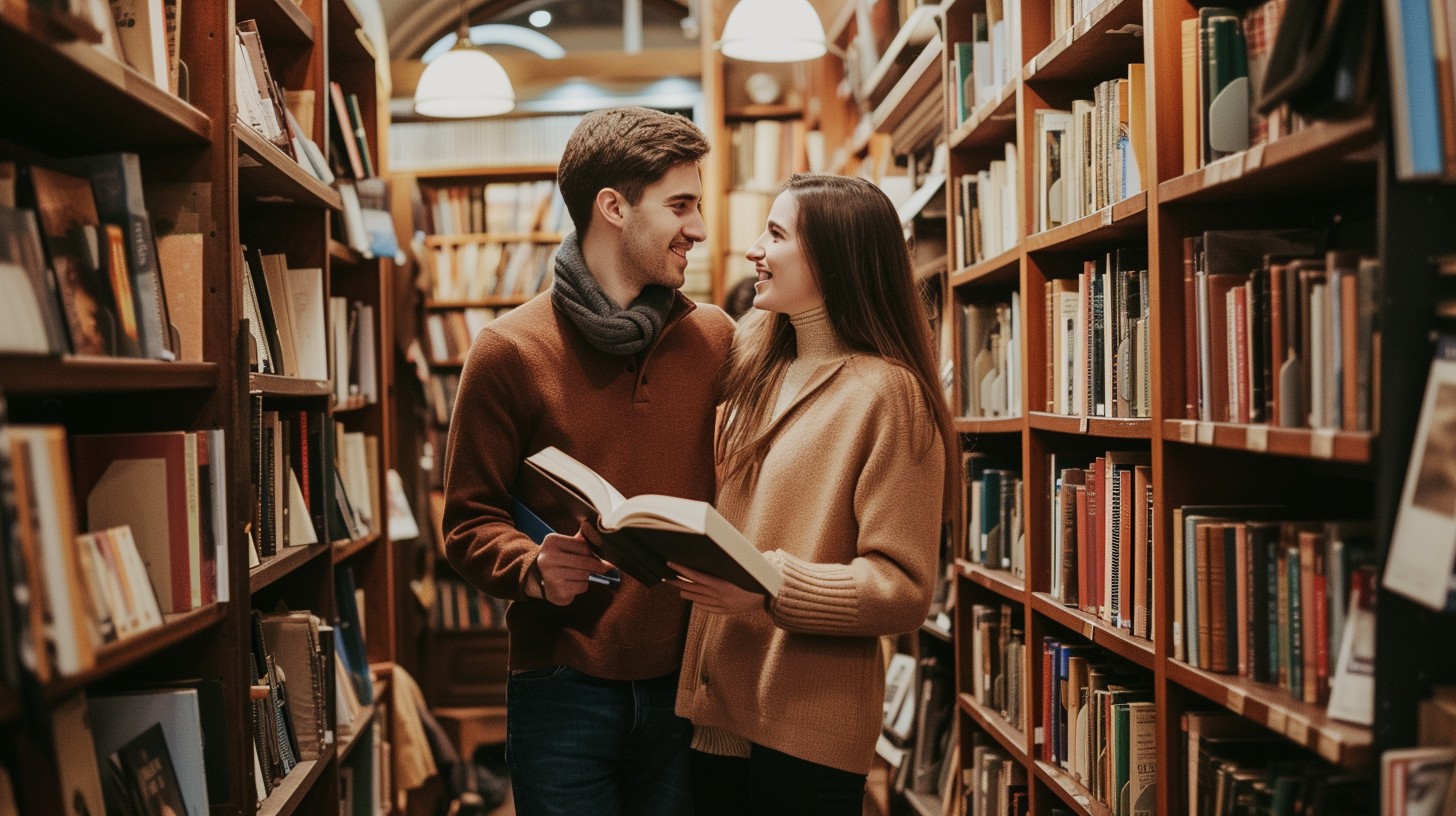 Free Intimate Library Encounter Image - Library, Couple, Books ...
