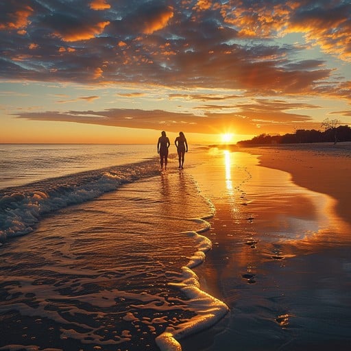 Walking on the beach at sunset