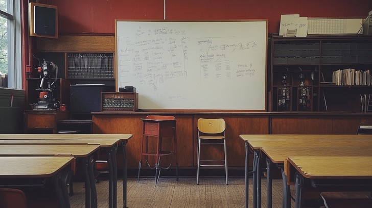 Free Classroom setting empty Image - Classroom, Whiteboard, Desks ...