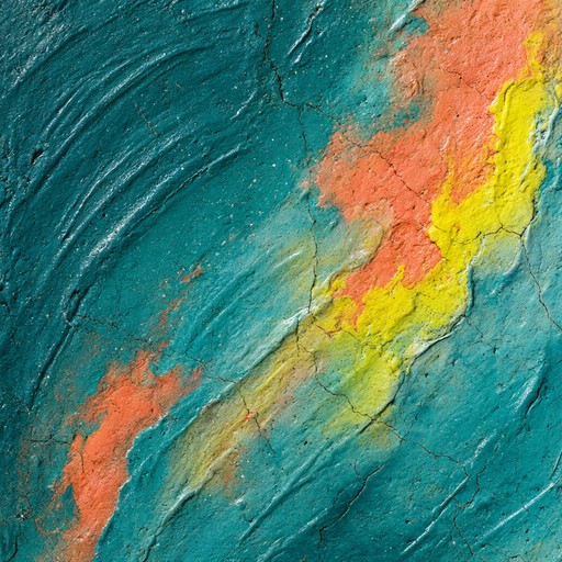Rose Roughness Texture Rough teal plaster with a diagonal streak of coral orange and bright ...