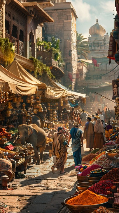 Free Bustling Market Scene Image - Market, Elephants, Spices | Download ...