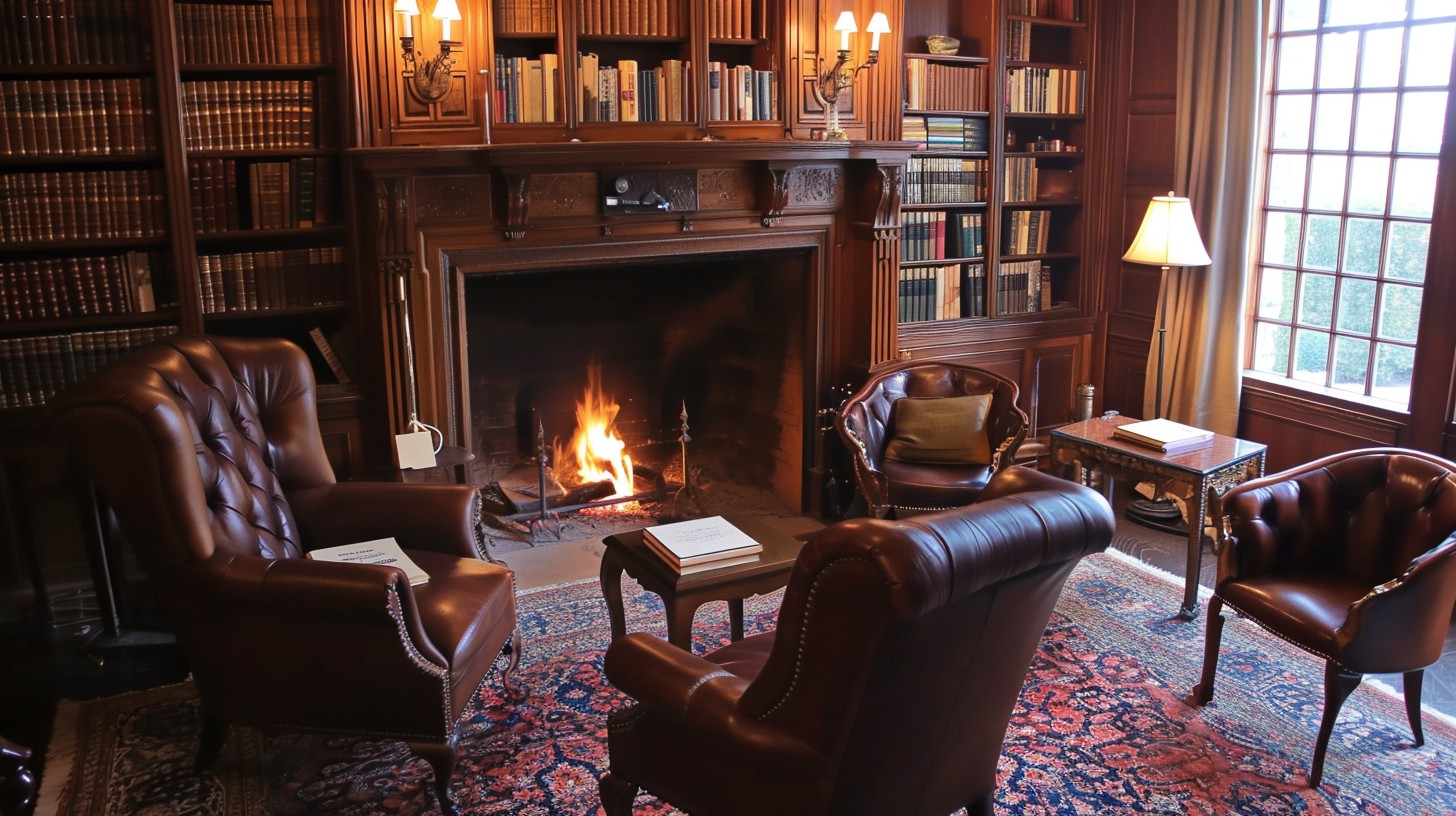 Free Cozy Library Fireplace Image - Library, Fireplace, Books ...