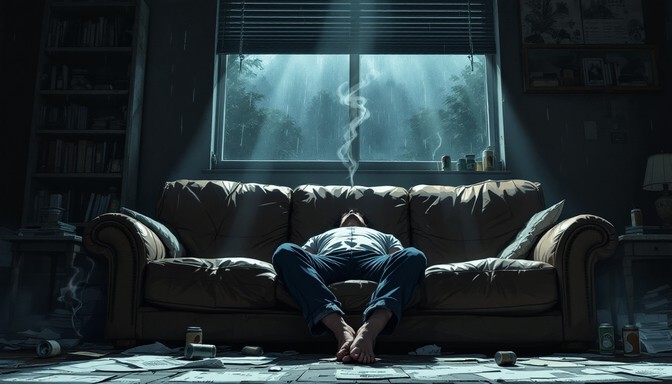 Free Exhausted Lonely Night Image - Anime, Illustration, Couch ...