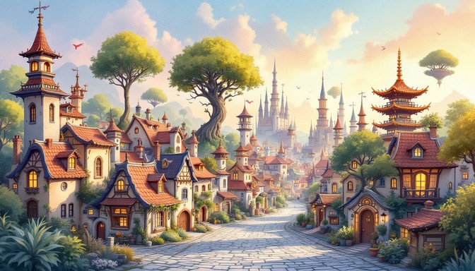 Free Whimsical Watercolor Town Image - Watercolor, Cityscape ...