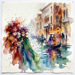 ヴィーヴィ・ケンパイネンの水彩画 ベネチアのカーニバルの夢の画像をダウンロード - 水彩画