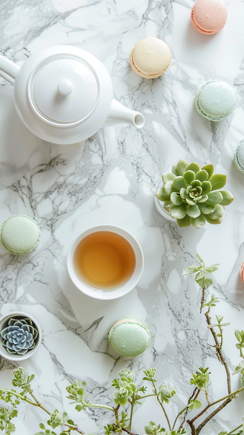 Free Teatime Delight Aesthetic Image - Tea, Teapot, Macarons | Download ...