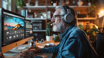 Free Senior Editing Photos Image - Elderly, Headphones, Editing ...
