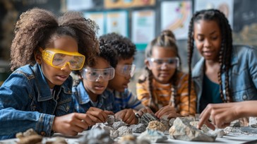 Students Examining Rocks Free Kids Studying Rocks Image - Children, Education, Geology ...
