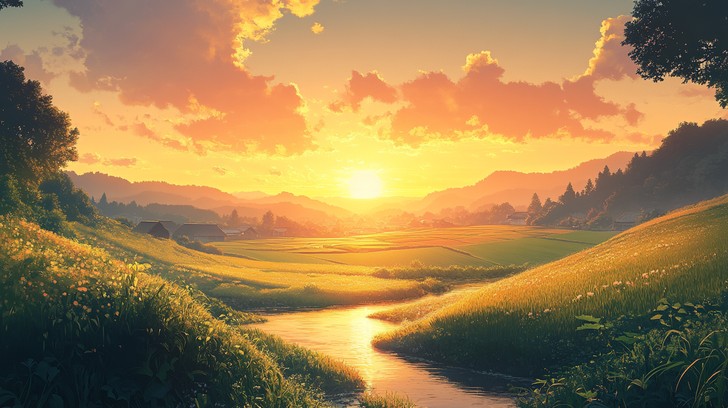 Free Sunset over river Image - Sunset, River, Fields | Download at ...