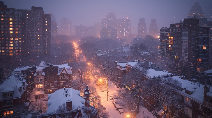 Dusky Climate Free Snowy evening cityscape Image - Snow, Evening, Cityscape ...