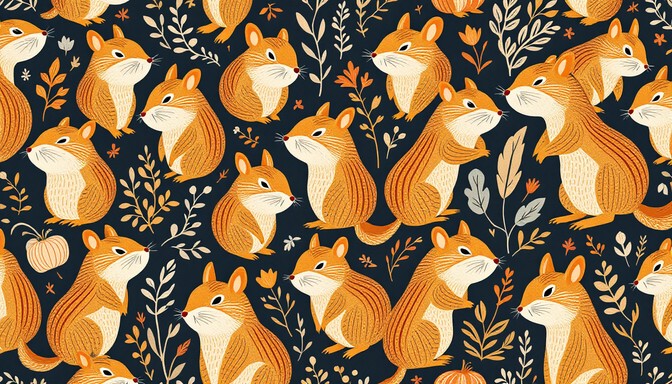 Free Retro Chipmunk Pattern Image - Chipmunk, Pattern, Seamless ...