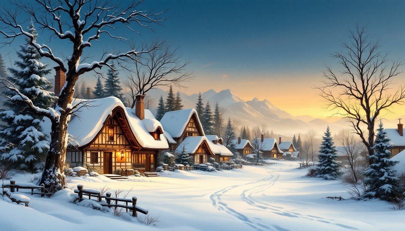 Free Snowy Village Sunset Photo - Winter, Village, Snow | Download at ...