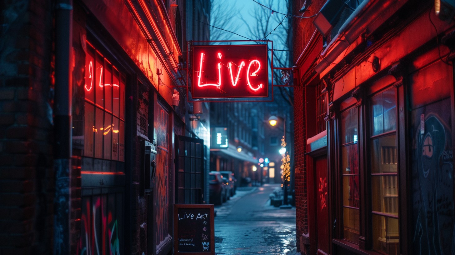 Free Vibrant Live Sign Image - Neon, Alley, Night | Download at StockCake