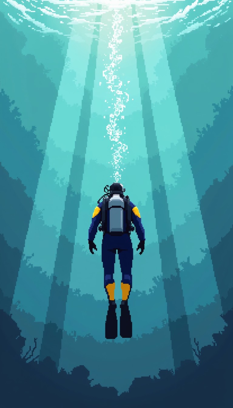 Free Submerged Pixel Diver Image - Diver, Underwater, Pixelart ...