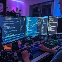 Free Programming Workspace Night Image - Night, Programming, Monitors ...