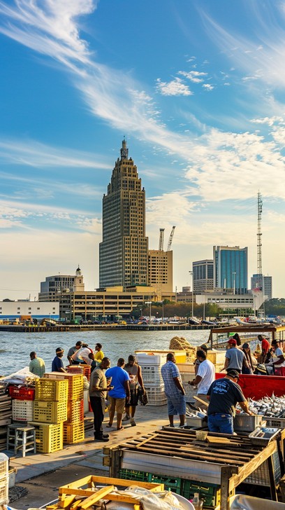 Vibrant Riverside Free Urban Riverside Life Image - City, River, Workers | Download at ...